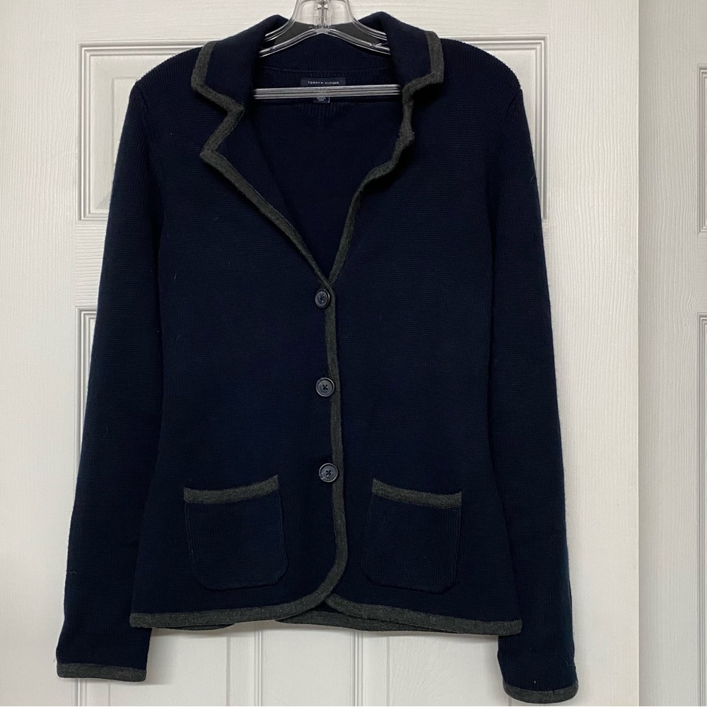 Tommy Hilfiger 100% Wool Navy Blue Cozy Sweater Jacket Sz M